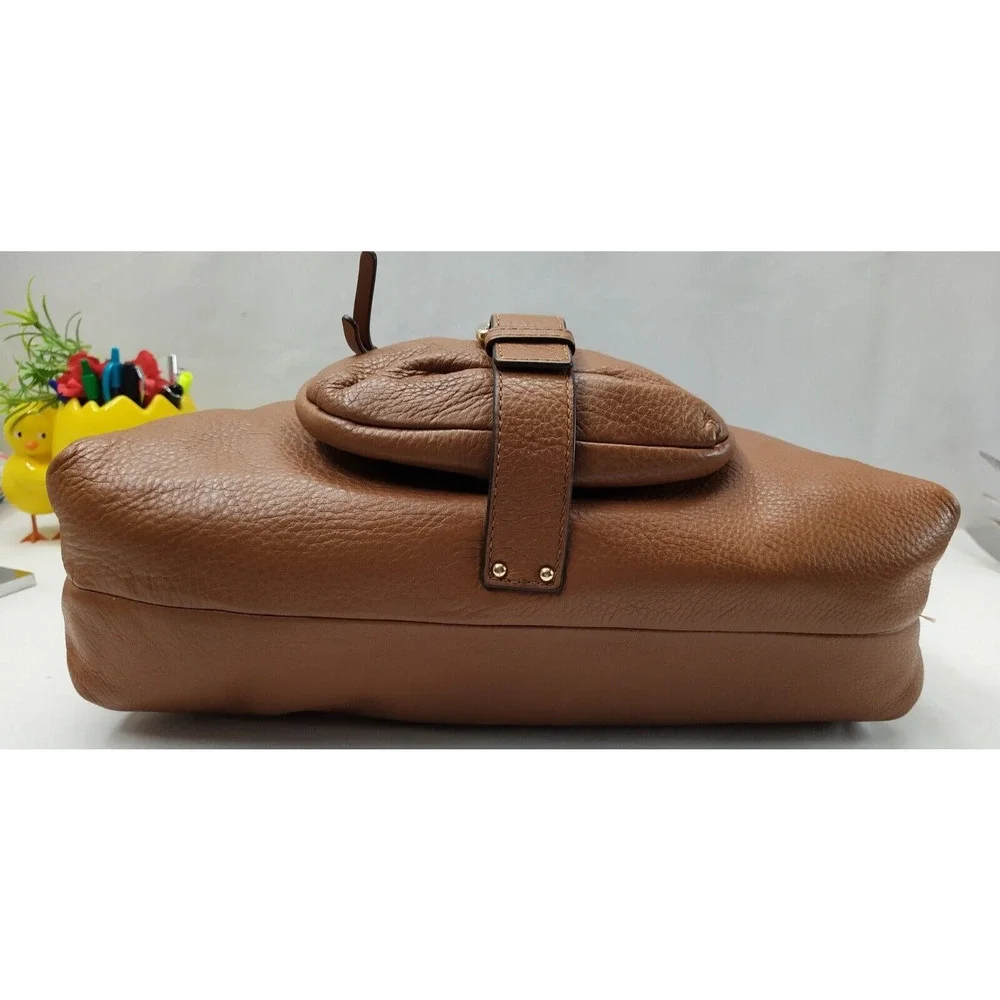 Michael Kors Fulton Brown Pebbled Leather Buckle Pocket Zipper Hobo Shoulder Bag